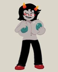 animated breast_squeeze breasts breasts_bigger_than_head breasts_out female glasses homestuck homestuck_troll horns huge_breasts nemusothoth sharp_teeth smirk terezi_pyrope topless topless_female