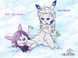 blue_eyes breasts clitoris cute electricity female fur furry laying_down male open_mouth penis sex shivaa_snow silavos silavos_snow snow spread_legs tail text vagina vaginal_penetration white_fur