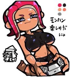 1girls agent_8_(splatoon) big_breasts octoling octoling_girl omoitukan2 splatoon sports_bra sports_shorts underboob underwear