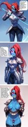 ai_generated armor armored_female bookoflustfan breasts breasts_out eyepatch fish_girl hypnosis knight knight_armor mind_control monster_girl personality_change sequence sequential speech_bubble tagme undertale undyne undyne_the_undying