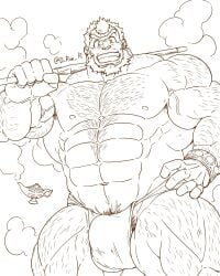 balls bara beard big_balls big_penis body_hair bulge d_ron_r facial_hair flaccid fundoshi jinn_(tokyo_afterschool_summoners) male male_only monochrome muscles muscular penis solo solo_male tokyo_afterschool_summoners