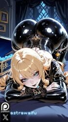 1girl 1girls ai_generated astrawaifu bending_over bent_over big_ass big_butt blonde_hair blue_eyes genshin_impact goth goth_girl gothic_girl large_ass light-skinned_female looking_at_viewer navia_(genshin_impact) pale-skinned_female teasing teasing_viewer