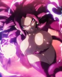 alternate_form breasts commentary completely_nude dindakai dindakai.jpg dragon_ball dragon_ball_super earrings female highres huge_breasts jewelry kefla_(dragon_ball) looking_at_viewer monkey_tail nude potara_earrings pussy red_fur red_hair saiyan solo super_saiyan super_saiyan_4 tail teeth thigh_gap unaligned_breasts upper_teeth_only