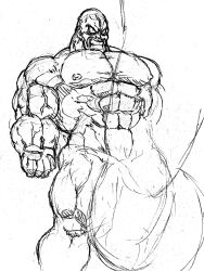 balls bara big_balls big_penis boner d_ron_r dragon_ball dragon_ball_z erection hyper_balls hyper_penis male male_only monochrome muscles muscular nappa nude penis solo solo_male