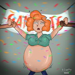 breasts burp burping ediun fat red_hair spanish_text stuffed_belly stuffing