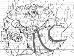 anthro balls bara big_balls big_penis boner cum d_ron_r erection excessive_cum furry hyper_balls hyper_penis male male_only monochrome muscles muscular nude orgasm penis solo solo_male