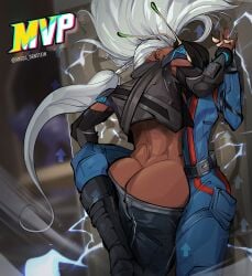 against_wall argosornstein ass ass ass_focus big_ass big_butt butt_focus clothed clothes clothing fat_ass fat_butt mantis_(marvel) mantis_(marvel_rivals) marvel marvel_rivals storm_(marvel_rivals) storm_(x-men) thick_ass thick_butt undressing white_hair yuri