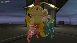 1boy 2futas 3d 3d_(artwork) anthro armwear balls big_penis blonde_hair blue_eyes bowser breasts claws closed_eyes clothing crown ear_piercing erection furry furry_male futanari genitals gigantic_penis hand_on_ass hand_on_head height_difference high_heels horns huge_cock interspecies king koopa large_penis larger_male light-skinned_futanari light_skin long_hair male male/futa male_nipples mario_(series) nintendo nipples open_mouth outdoors penis penis_size_difference pink_armwear pink_legwear princess princess_peach princess_rosalina pubic_hair rco810 red_hair reptile royalty scalie sharp_teeth size_difference smaller_futanari sucking_nipple uncommontech voluptuous voluptuous_futanari