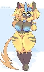 1female aurora_(nbanoob) big_breasts big_hips blue_eyes breasts cleavage female furry furry_ears furry_female furry_only huge_breasts miikotorii nintendo nipples pokémon_(species) pokemon thick_thighs wide_hips zeraora