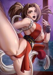 1girls bare_arms bare_legs bare_shoulders bare_thighs big_breasts brown_eyes brown_hair clothed clothing color fatal_fury female female_focus female_only fight fighting hi_res kawaindex king_of_fighters large_breasts light-skinned_female light_skin long_hair looking_at_viewer mai_shiranui ponytail snk solo solo_female tagme thick_thighs