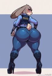 ai_generated child_bearing_hips disney furry high_heel_boots high_heels huge_ass huge_breasts judy_hopps police_uniform rabbit shortstack thick_thighs totallynotafurry789 very_thick_thighs zootopia