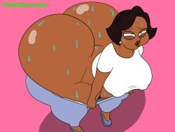 big_breasts chubby donna_tubbs exposed_ass female_only huge_ass no_panties pants_down sweaty sweaty_butt the_cleveland_show tired_expression