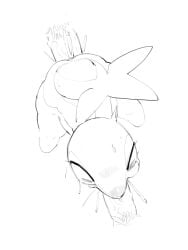 3:4 anal anal_sex anthro azre biped bodily_fluids cum cum_in_ass cum_in_mouth cum_inside erection eyelashes fellatio female female_penetrated generation_5_pokemon genital_fluids genitals group hi_res high-angle_view leaf leaf_tail male male/female male_penetrating male_penetrating_female monochrome nintendo oral oral_penetration penetration penile penile_penetration penis pokemon pokemon_(species) pubes sex simple_background snivy spitroast sweat tail trio white_background