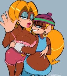 alternative_fashion amekaji anthro ape ass big_breasts bimbo_(fashion) breasts butt_cleavage candy_kong cleavage clothed clothing donkey_kong_(series) duo ear_piercing ear_ring female female/female ganguro_(fashion) gyaru haplorhine hi_res hoop_ear_ring j-fashion justdavefnd mammal nintendo piercing primate ring_piercing tiny_kong y2k_(fashion)