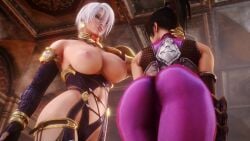 2girls 3d alternate_version_available animated ass ass_slap big_ass black_hair blue_eyes bodysuit breasts breasts_out earrings female female_only femdom femsub huge_ass isabella_valentine large_breasts lezdom moaning nipples noname55 ponytail short_hair skin_tight soul_calibur soul_calibur_iv sound source_filmmaker source_request spanking taki tight_clothing video white_hair yuri
