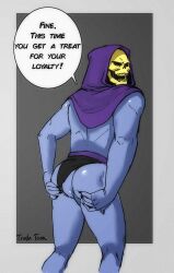 1male ass ass ass_focus gay inviting inviting_to_sex looking_at_viewer looking_back male male_only masters_of_the_universe muscular presenting_ass skeleton skeletor solo solo_focus tomis-jb