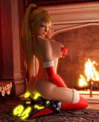 3d adeptusinfinitus ass bedroom_eyes big_breasts blender blonde_hair blue_eyes boobs breast_grab breasts choker christmas elbow_gloves fire g-string heels high_heels kneeling large_breasts long_hair looking_back metroid naughty_face ponytail samus_aran sideboob suggestive thighhighs thighs thong