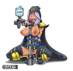 1girls archer areolae arms_behind_back ashe_(league_of_legends) big_breasts black_robe blue_eyes bondage breasts clothing cum cum_drinking cum_eating cum_in_container cum_in_throat dildo eyelashes eyeshadow female female_only female_pubic_hair fixed_toy force_feeding forced_orgasm gag gokkun guaky hitachi_magic_wand league_of_legends long_hair nipples oral oral_rape pubic_hair red_lipstick restrained ring_gag riot_games robe sex_machine slim squatting throat_fuck throat_training vibrator white_hair