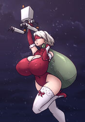 1girls breasts christmas cleavage female female_only huge_breasts nier nier:_automata pod_(nier) pressurizedpleasure solo thick_thighs thighhighs wide_hips yorha_2b