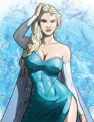 1girls blonde blonde_hair blue_eyes braid braided_hair clothed disney dress elsa_(frozen) female female_only frozen_(film) looking_at_viewer medium_breasts royalty single_braid standing taynor_hook