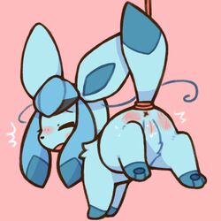 1:1 2017 3_toes anus ass black_nose blue_body blue_fur blue_pawpads blush bodily_fluids bound closed_eyes digital_media_(artwork) eeveelution female feral fur genital_fluids genitals glaceon looking_back nintendo open_mouth pawpads pink_background pokémon_(species) pokemon pussy pussy_juice raised_hindleg raised_tail rear_view rope simple_background solo spank_marks submissive submissive_female sweat toes tongue video_games wolfwithwing