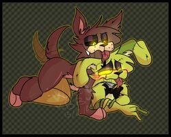 2boys absurd_res anal anal_sex animatronic anthro anthro_on_anthro anthro_only anthro_penetrated anthro_penetrating anthro_penetrating_anthro anthrofied black_eyes black_nose blush blushed blushing bow_tie bowtie duo five_nights_at_freddy's five_nights_at_freddy's_3 fox gay gay_sex goldbite83 half-closed_eyes hi_res long_tail looking_down looking_pleasured looking_up male_only movement_lines phantom_foxy_(fnaf) rabbit saliva saliva_on_tongue sex sharp_teeth smile smiling springtrap springtrap_(fnaf) tail tongue tongue_out video_games yellow_eyes