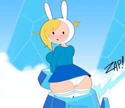 1girls adventure_girls adventure_time ass big_ass black_eyes blonde_hair blush breasts bunny_ears bunny_hood cartoon_network clothed clothing colored curvy english_text female female_only fionna_the_human_girl flat_colors fully_clothed hat hourglass_figure ice large_breasts looking_back microskirt miniskirt mob_face open_mouth panties shocked shocked_expression sideboob skirt solo solo_focus somescrub stuck stuck_in_ice submission surprised text thick_thighs white_panties