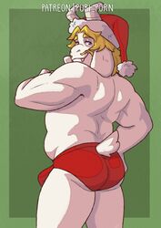 1boy 2020 absurd_res anthro asgore_dreemurr ass bara blonde_hair blue_eyes boss_monster bovid briefs briefs_only bulge caprine christmas christmas_clothing christmas_headwear clothing facial_hair goat hair hat headgear headwear hi_res holidays horn long_ears looking_back male male_only mammal puri_porn purico puricodraws rear_view red_clothing red_underwear santa_hat smile solo undertale underwear underwear_only video_games