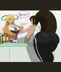 ass ass_focus bent_over bent_over_table big_ass big_breasts coin_(igph) dat_ass duo game_freak huge_ass huge_breasts igphhangout pokeball pokemon tied_hair trainer_go's_mom_(igph)