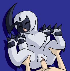 absol blue_background blue_body blue_skin claws closed_eyes duo faceless_character faceless_human faceless_male fangs female female_on_human female_penetrated feral feral_penetrated fur genitals hi_res horn human human_on_feral human_penetrating human_penetrating_feral interspecies lying male male_on_feral male_penetrating male_penetrating_female mammal nintendo on_back open_mouth pawpads penetration penis pokémon_(species) pokemon pokemon_(species) pokephilia praiz pussy sex simple_background solo_focus spread_legs spreading straight vaginal_penetration video_games white_body white_fur zoophilia