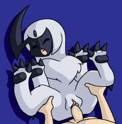 absol blue_background blue_body blue_skin bodily_fluids claws closed_eyes duo faceless_character faceless_human faceless_male fangs female female_on_human female_penetrated feral feral_penetrated fur genital_fluids genitals hi_res horn human human_on_feral human_penetrating human_penetrating_feral interspecies lying male male_on_feral male_penetrating male_penetrating_female mammal nintendo on_back open_mouth pawpads penetration penis pokémon_(species) pokemon pokemon_(species) pokephilia praiz pussy pussy_juice pussy_juice_on_penis pussy_juice_on_pussy sex simple_background solo_focus spread_legs spreading straight vaginal_penetration video_games white_body white_fur zoophilia