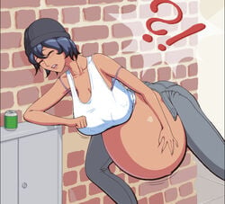 1girls belly_expansion contraction female_only labor large_breasts maternal-reads pixel_art pregnant ready_to_pop stomach_bulge