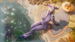 1girls 3d blue_eyes breasts draenei female female_only hooves horns looking_at_viewer mystmantle nipples purple_skin solo thighs warcraft world_of_warcraft wow