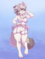 anthro breasts canid canine clothing female furry_only genitals hi_res mammal marsccts pussy solo