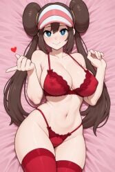 1female 1girls 1human ai ai_generated beckoning beckoning_viewer bed bedsheets big_breasts blue_eyes bra breasts brown_hair cap cute_smile female female_only frosting.ai game_freak hat heart human human_only inviting inviting_viewer legwear lingerie long_hair looking_at_viewer lying lying_on_back lying_on_bed nintendo nipple_outline non-nude on_back on_bed panties pink_bed_sheet pink_sheets pokemon pokemon_(game) pokemon_bw pokemon_bw2 pokemon_trainer red_bra red_heart red_legwear red_lingerie red_panties red_underwear rosa_(pokemon) sheets smiling solo thick_thighs tummy underwear underwear_only white_pupils