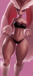 bikini brown_fur bunny bunny_ears bunny_girl female female_only fit fit_female furry lopunny navel nozabii pink_eyes pink_fur pokemon pokemon_(species) slim_waist small_breasts tagme thick_thighs thunder_thighs tugging tugging_clothing voluptuous wide_hips
