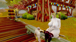 female huge_butt human sitting_on_back sitting_on_person thick_thighs world_of_warcraft