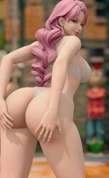 3on3freestyle ai ai_art ai_generated big_ass big_butt blair_(3on3freestyle) blue_eyes female female_only pink_hair posing posing_for_the_viewer round_ass round_butt tagme video white_bra white_thong