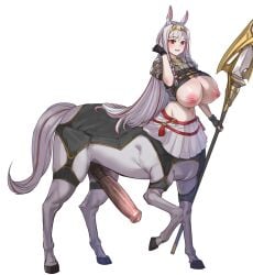 2025 animal_genitalia animal_penis armor big_breasts big_penis bow_(bhp) breasts centaur centaur_futa equid equid_taur equine_genitalia equine_penis erection european_mythology exposed_breasts eyebrows eyelashes futataur genitals greek_mythology grey_hair gynomorph hair hi_res holding_object holding_weapon hooves horsecock horsecock_futa horsecock_futanari huge_breasts huge_penis humanoid_taur intersex mammal mammal_taur melee_weapon mythology nipples penis polearm quadruped red_eyes simple_background solo spear tail taur weapon white_background