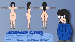 1boy male male_only femboy thick_thighs thighs ass big_ass ass_focus nude nipples small_penis penis naked smile smiling_at_viewer grey_hair blue_eyes light_skin 2d mintyboi joshua_gray_(mintyboi) reference_sheet glasses hoodie pants sweatpants