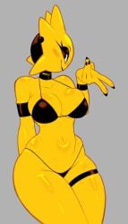 artist_request bikini blush breasts choker earrings female female_only fit fit_female hand_behind_back helia_(raytheuhhhhhh) human looking_at_viewer navel original peace_sign slim_waist sun sun_girl sun_humanoid tagme tagme_(artist) thick_thighs wide_hips yellow_body