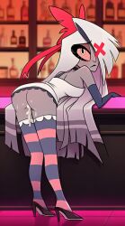 1eye 1girl 1girls after_sex aftermath ai_generated choker clothed clothing counter cum cum_drip disgusted dking1311 eyelashes female female_focus female_only forced fucked_from_behind grey_body hazbin_hotel leaking_cum leaning_forward legs long_hair novelai raped ribbon silver_hair vaggi_(hazbin_hotel) vaggie vaggie_(hazbin_hotel) vivienne_medrano