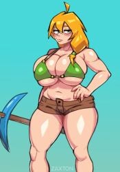 1female 2d alex_(minecraft) belly big_ass big_breasts bikini chubby fanart female female_only minecraft orange_hair shorts thicc zaxton
