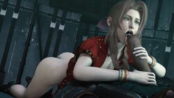 1boy 1girls 3d aerith_gainsborough barret_wallace big_penis cum cum_in_mouth dark-skinned_male dark_skin fellatio female final_fantasy final_fantasy_vii interracial male weebstank