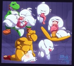 2026 2boys ambiguous_gender anal anal_penetration anthro anus backsack balls bodily_fluids boo_(mario) butt cum cum_inside digital_drawing_(artwork) digital_media_(artwork) dinosaur duo erection fellatio foursome furry furry_male genital_fluids genitals ghost ghost_tail group group_sex hi_res humanoid_genitalia koopa koopa_troopa licking long_tongue looking_at_viewer male male/ambiguous male/male male_penetrating mario_(series) minty_kane nintendo nipples nude open_mouth oral oral_penetration penetration penile penis prehistoric_species reptile scalie sex smile solo spirit tail teeth text threesome tongue tongue_out tonguejob translucent translucent_body trio yoshi