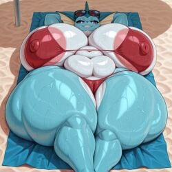ai_generated anthro ass_bigger_than_head beach beach_towel belly big_ass big_breasts big_hips bikini chubby chubby_female eeveelution fat female female_only furry furry_female game_freak huge_areolae huge_ass huge_breasts huge_nipples hyper hyper_areolae hyper_breasts large_ass large_breasts laying_on_back looking_at_viewer massive_ass massive_breasts nintendo nipples pokemon pokemon_(species) sharp_teeth smiling_at_viewer sunglasses sunglasses_on_head tagme tenshi1499 thick_thighs vaporeon wide_hips