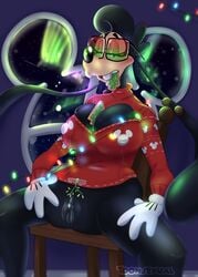 absurd_res anthro aurora_borealis big_breasts breast_squish breasts canid canine canis christmas christmas_clothing christmas_lights christmas_sweater christmas_topwear clitoris clothing cookie disney domestic_dog erect_nipples eyewear fan_character female food genitals glasses gloves goof_troop handwear hi_res hidden_mickey holidays long_ears mammal max_female mistletoe nebula_(toonsexual) nipples plant pussy solo spread_legs spreading squish sweater toonsexual toony topwear window