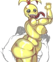 animatronic animatronic_female big_breasts breasts breasts_out chicken chicken_girl chubby_female female five_nights_at_freddy's five_nights_at_freddy's_2 fnaf human male phasianid pierced_nipples piercings robot robot_girl scottgames straight toy_chica_(fnaf) yellow yellow_skin zackocafeina