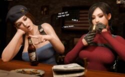 2girls 3d ada_wong asian_female big_breasts big_thighs black_gloves breasts capcom curvaceous curvy curvy_figure female female_only gloves hips hourglass_figure huge_breasts human human_only humor indoors jill_valentine large_ass large_breasts leather_gloves light-skinned_female light_skin mammal mature mature_female meta open_mouth resident_evil resident_evil_2 resident_evil_3 resident_evil_4 slim_waist smitty34 talking text thick thick_hips thick_legs thick_thighs thighs voluptuous voluptuous_female waist wide_hips