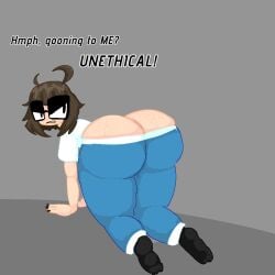 1female 1girl 1girls all_fours alternate_version_at_source alternate_version_available angry angry_face artist_upload ass ass_bigger_than_head ass_cleavage ass_crack ass_focus ass_peek avile4v113 big_ass big_butt butt butt_bigger_than_head butt_cleavage butt_crack butt_focus complaining ethicalgooner2007_(kryptraider) female female_only femcel glasses large_ass large_butt looking_at_viewer looking_back on_all_fours pajama_pants part_1 part_of_a_set sagging_pants self_upload simple_background